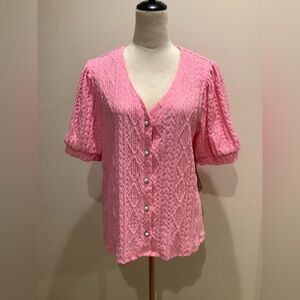 Love Scarlett Cactus Flower Pink Button-Up Top Size XL, NWT